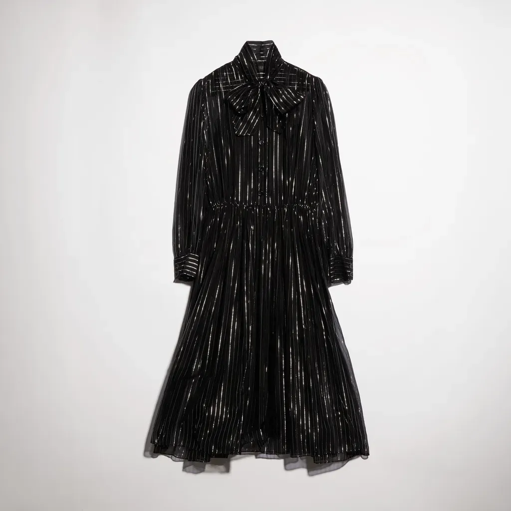Pinstripe Silk Organza Chemisier Dress