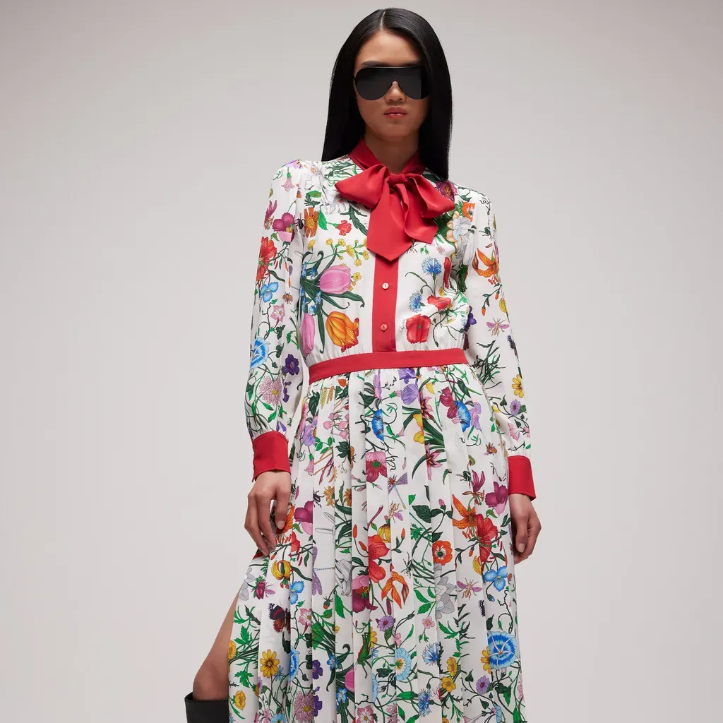 Printed Silk CrÊPe De Chine Chemisier Dress