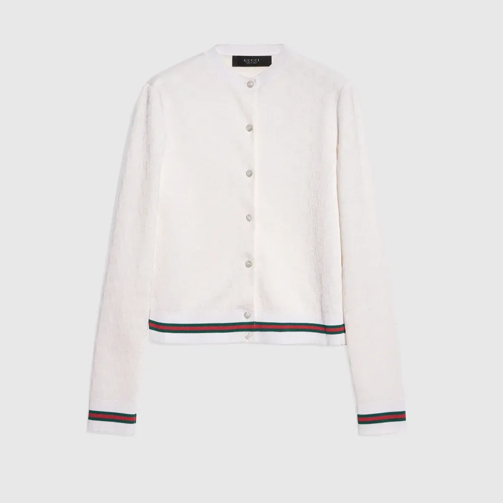 Gg Fine Cotton Viscose Jacquard Cardigan