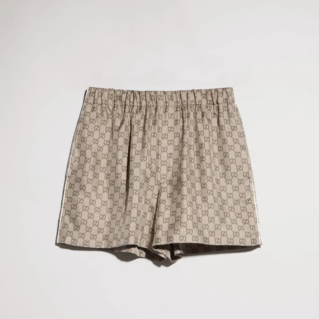 Printed Silk Twill Shorts