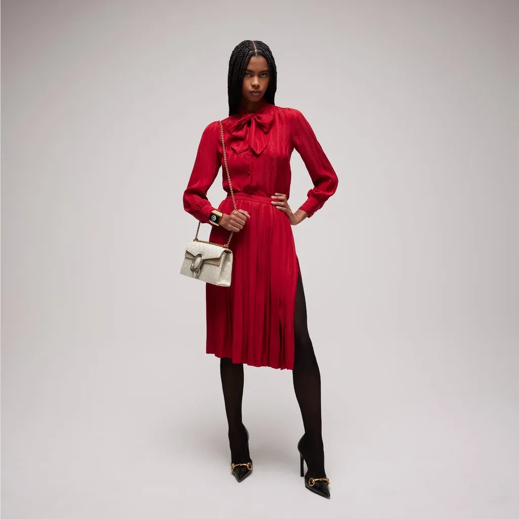 Interlocking G Chain Silk Jacquard Midi Skirt