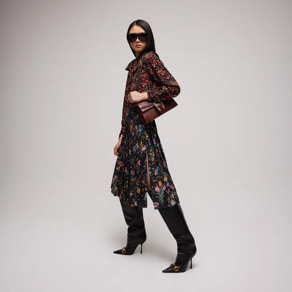 Printed Silk Midi Skirt