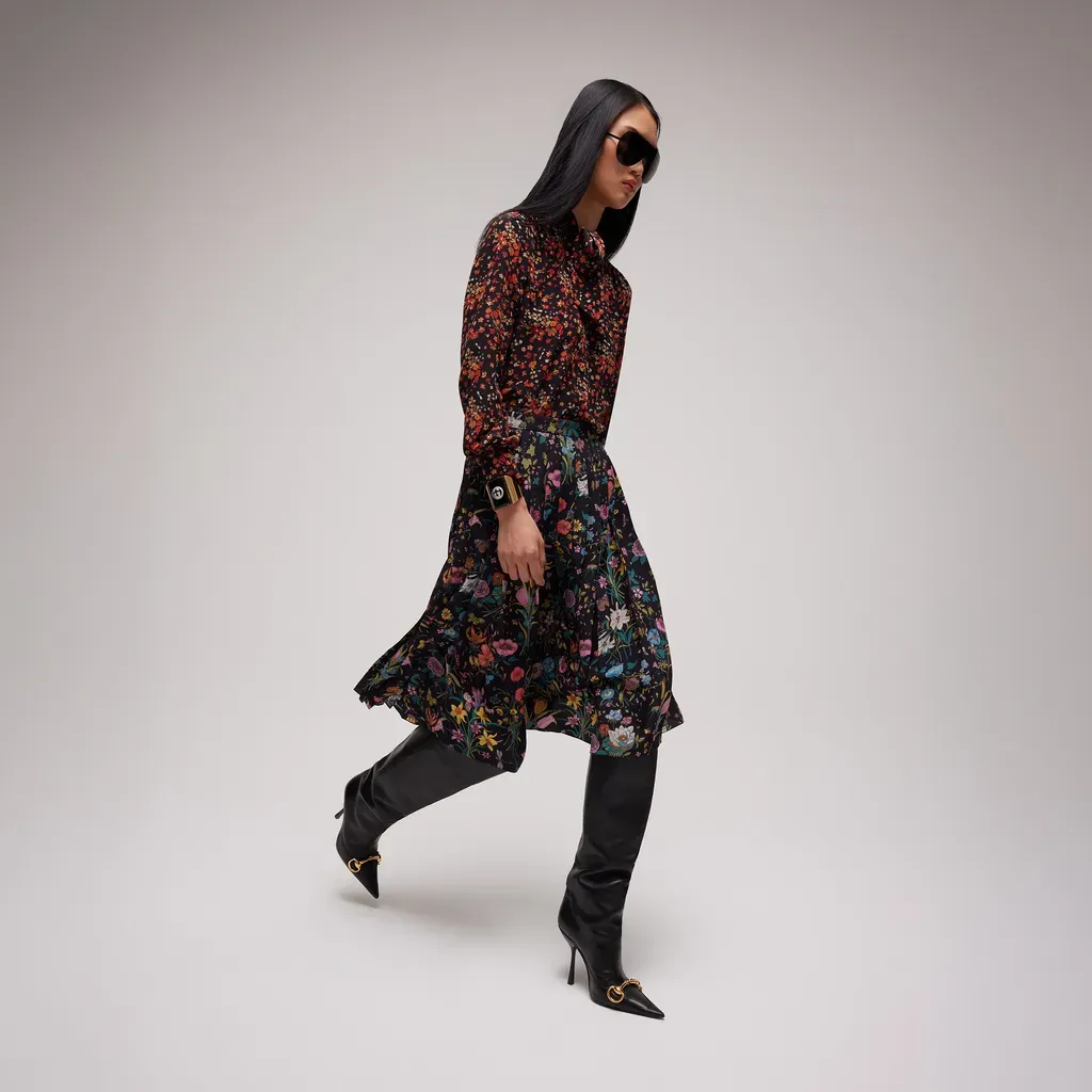 Printed Silk Midi Skirt