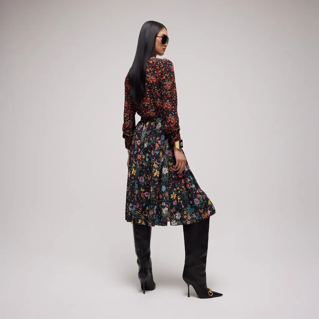 Printed Silk Midi Skirt