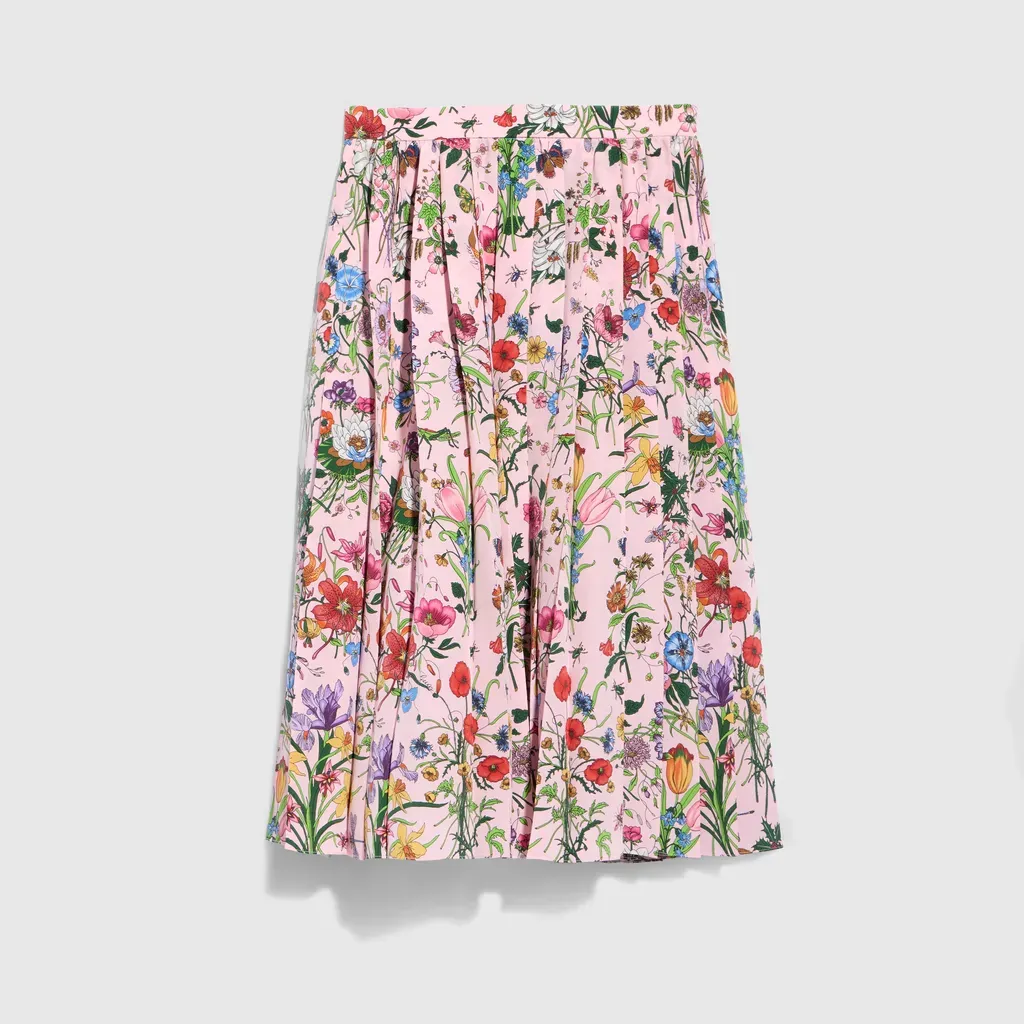 Printed Silk Pleated Skirt