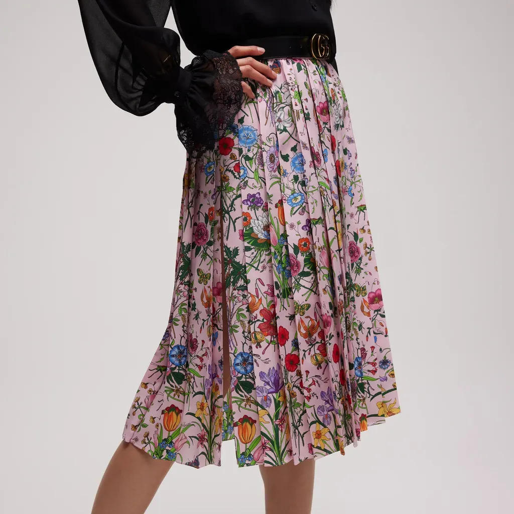 Printed Silk Pleated Skirt