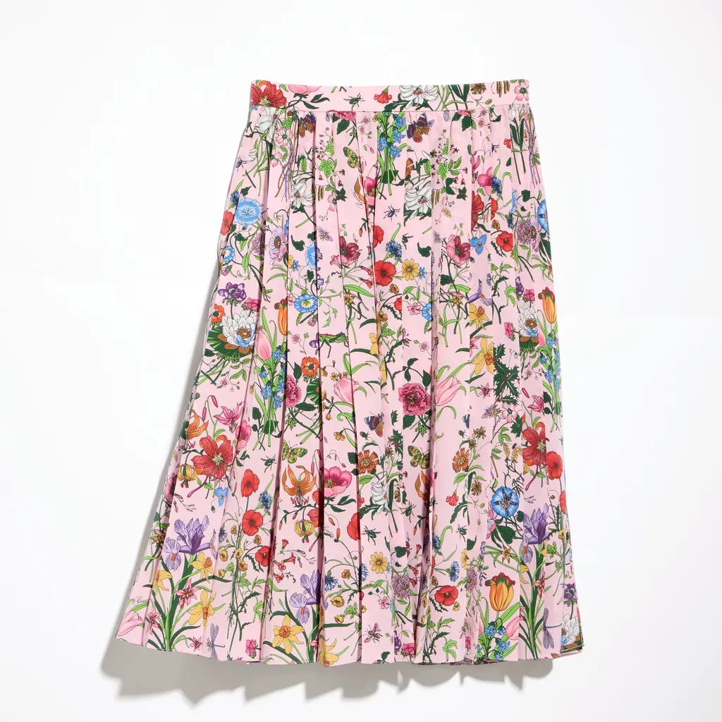 Printed Silk Pleated Skirt