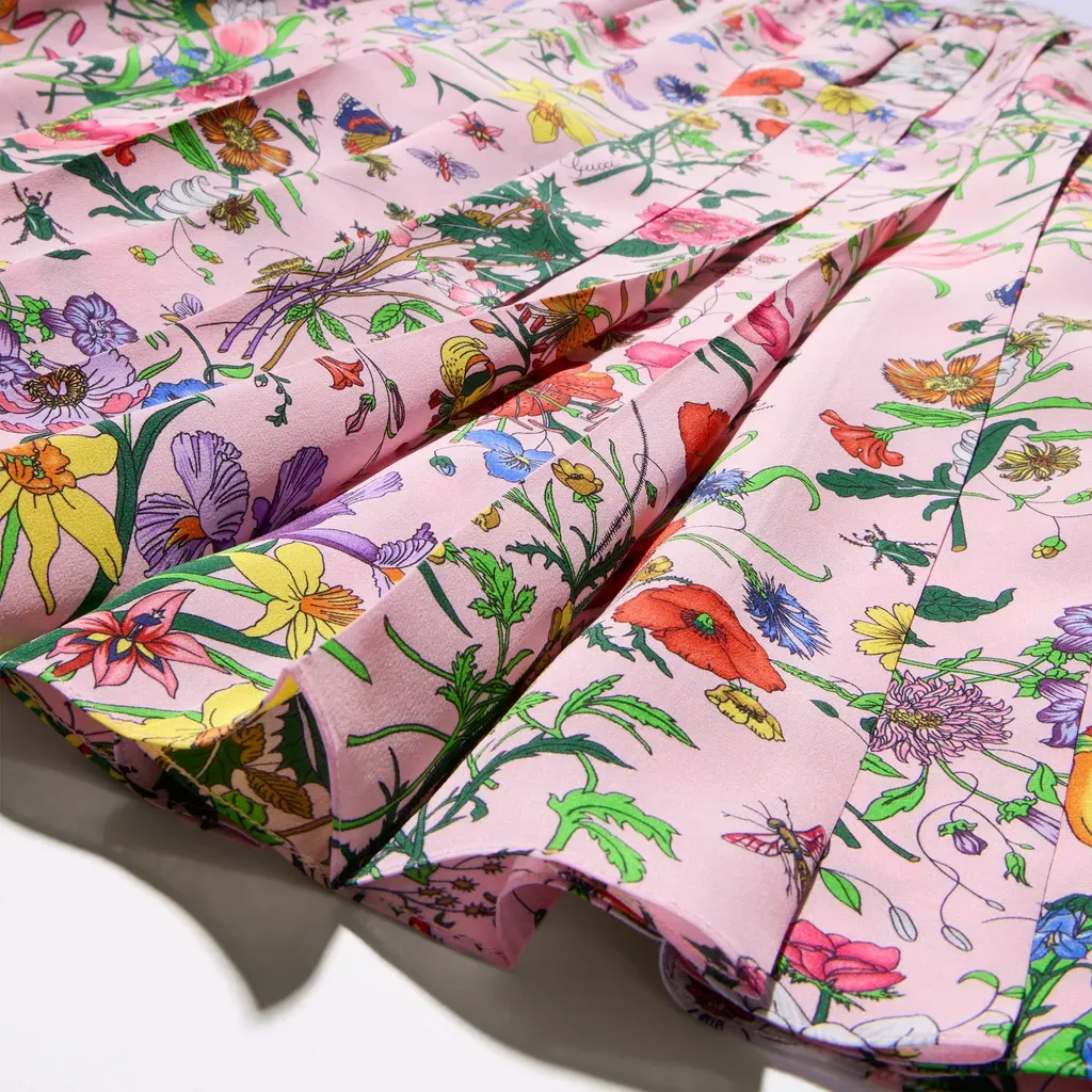 Printed Silk Pleated Skirt