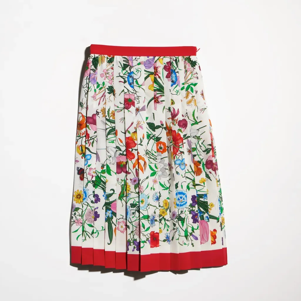 Printed Silk Pleated Skirt