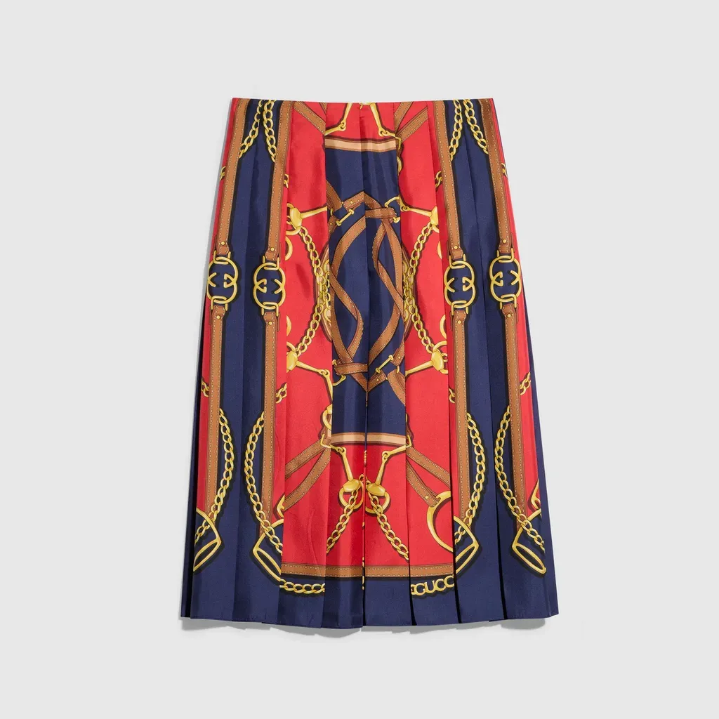 Printed Silk Twill Midi Skirt