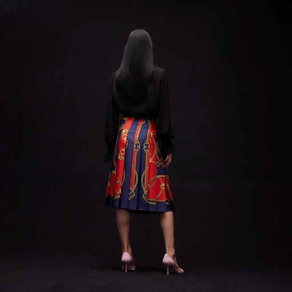 Printed Silk Twill Midi Skirt