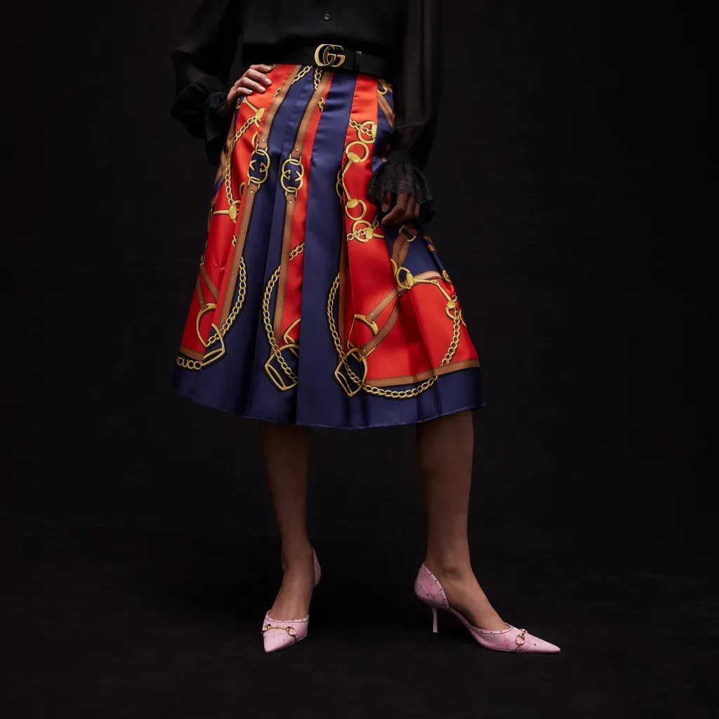 Printed Silk Twill Midi Skirt