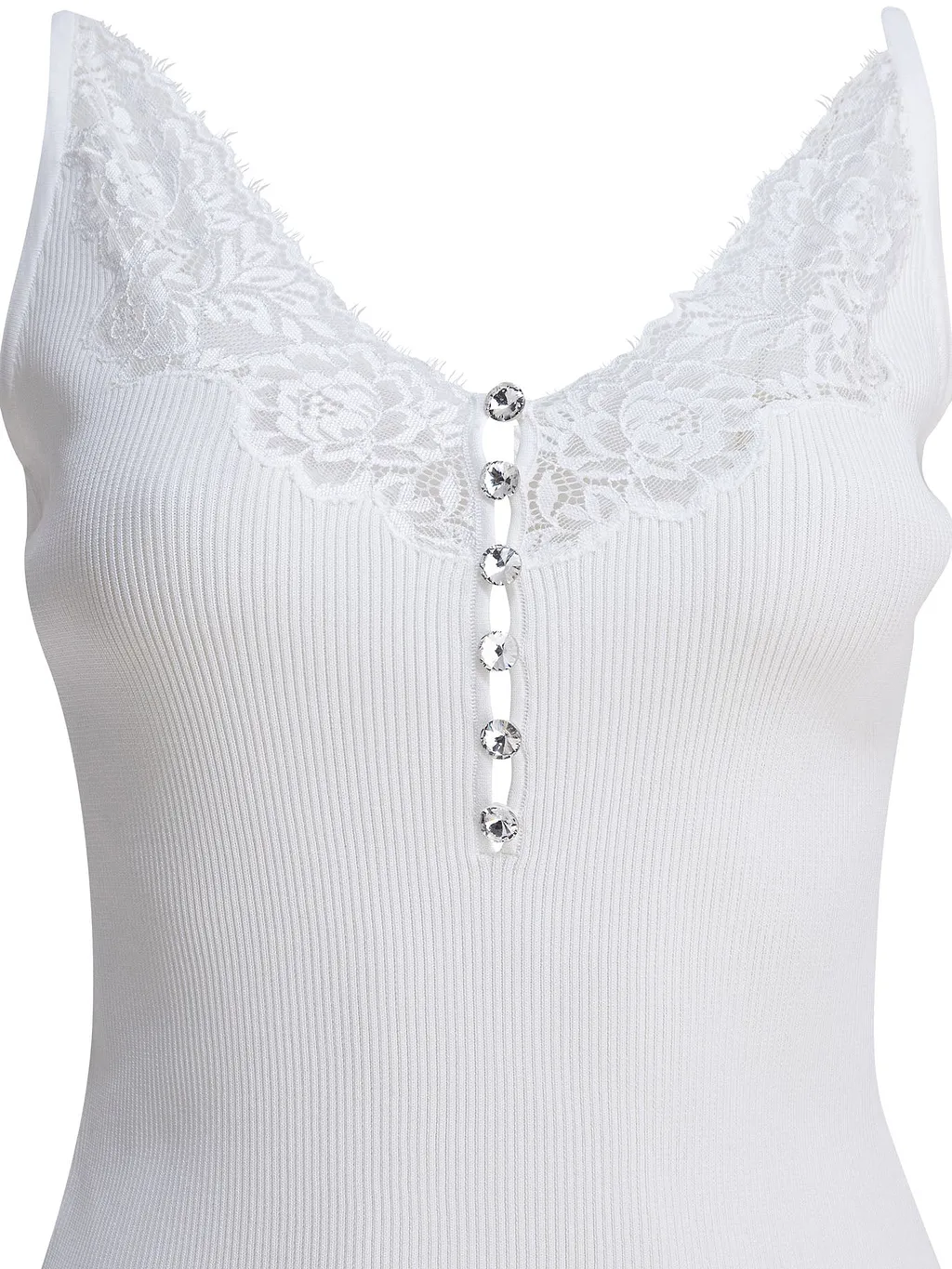 Self Portrait Ribbed Tank Top With Lace Neckline