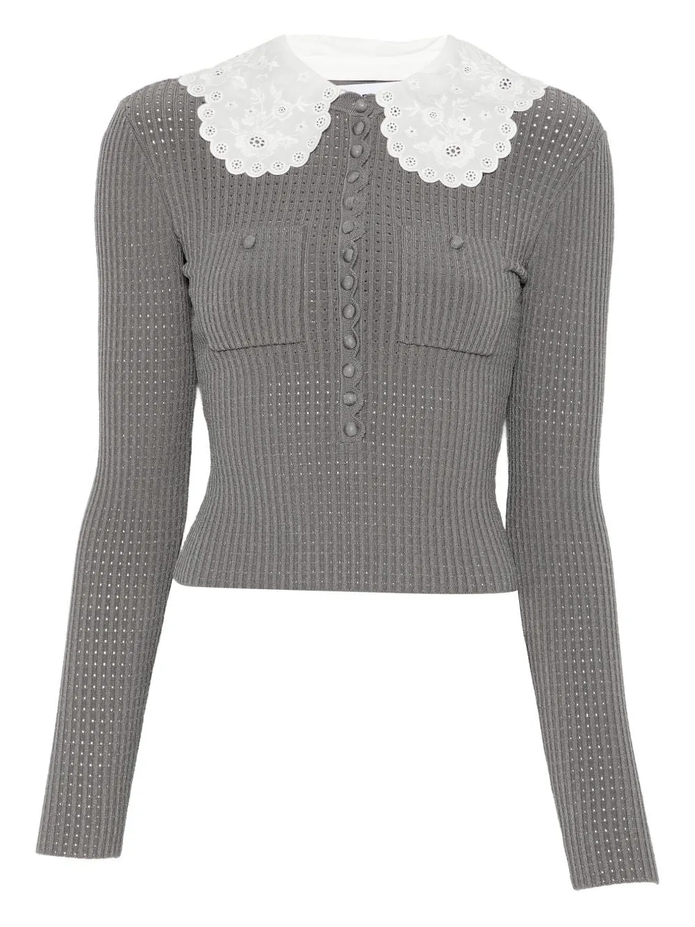 Self Portrait Ribbed Knit Sweater With Lace Collar