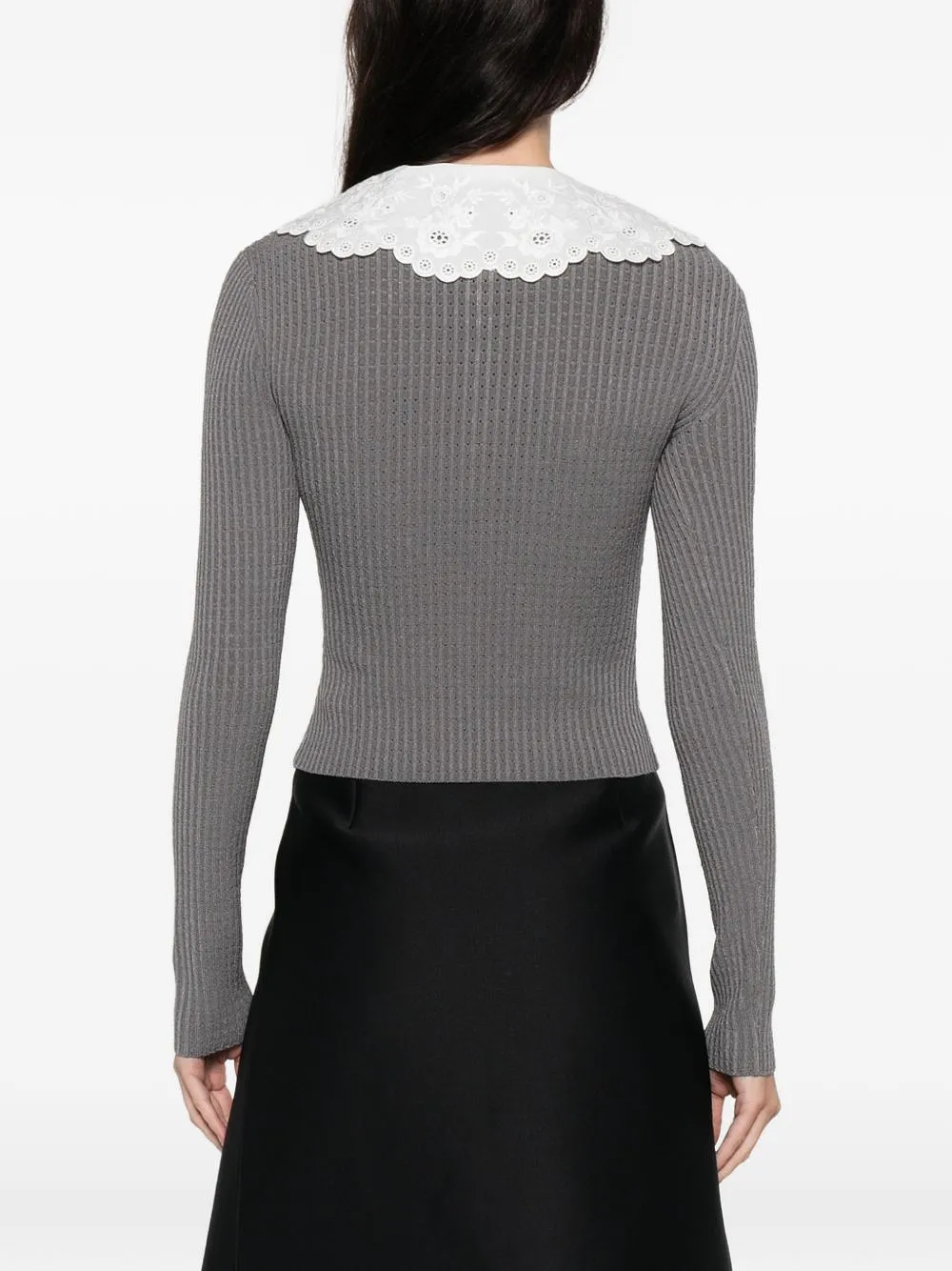 Self Portrait Ribbed Knit Sweater With Lace Collar