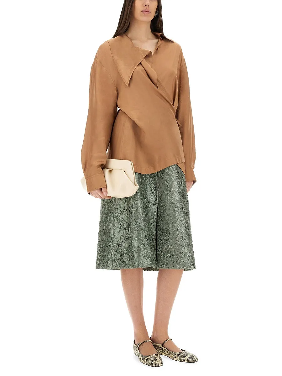 Dries Van Noten Ruched Satin Midi Skirt