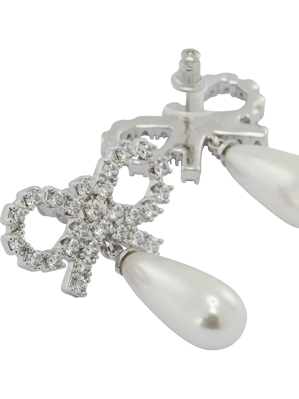 Pearl Earrings With Crystal Bow