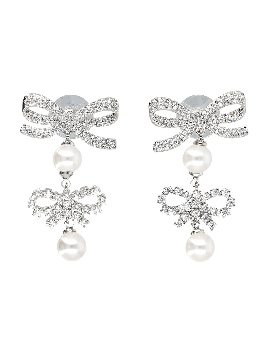 Self Portrait Double Bow Pearl Earrings