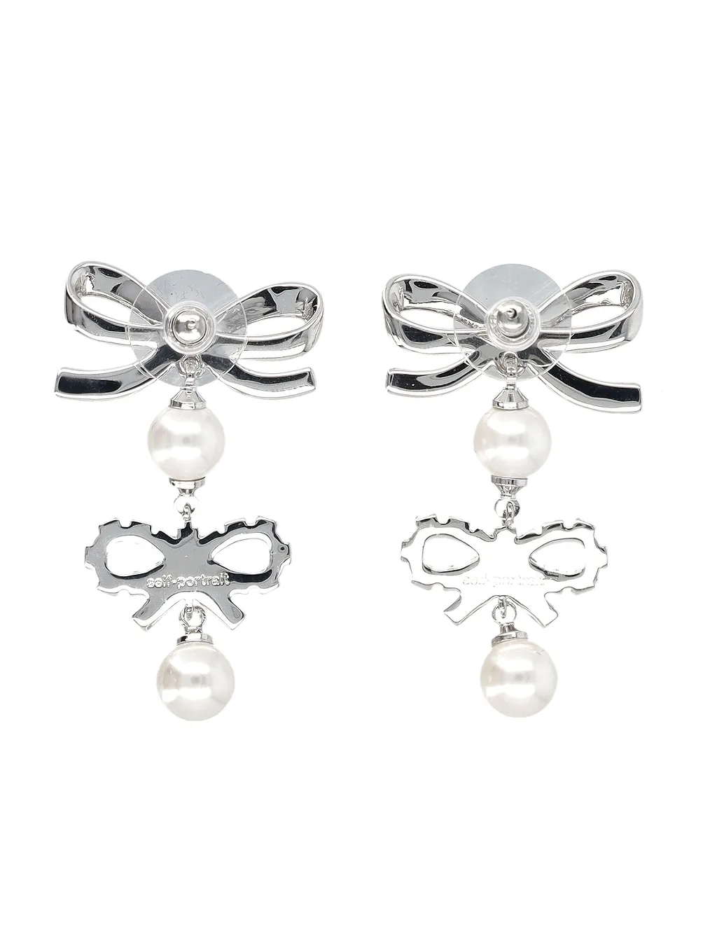 Self Portrait Double Bow Pearl Earrings