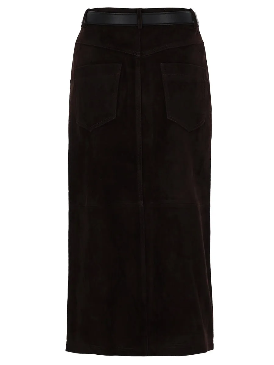 Self Portrait Suede Midi Skirt