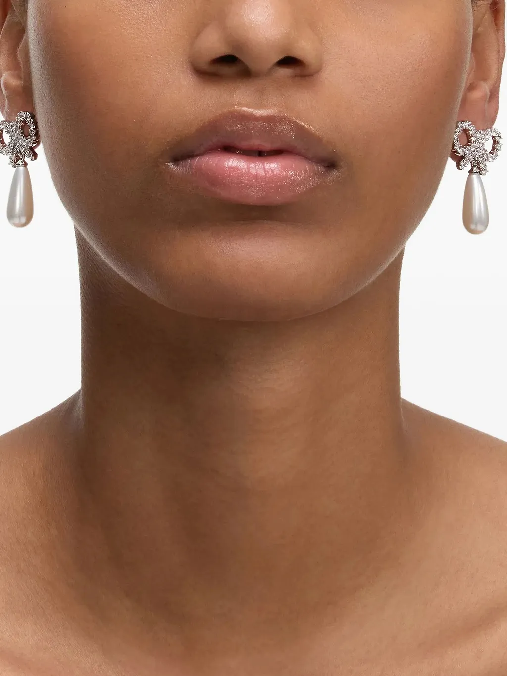 Self Portrait Crystal Bow Pearl Earrings
