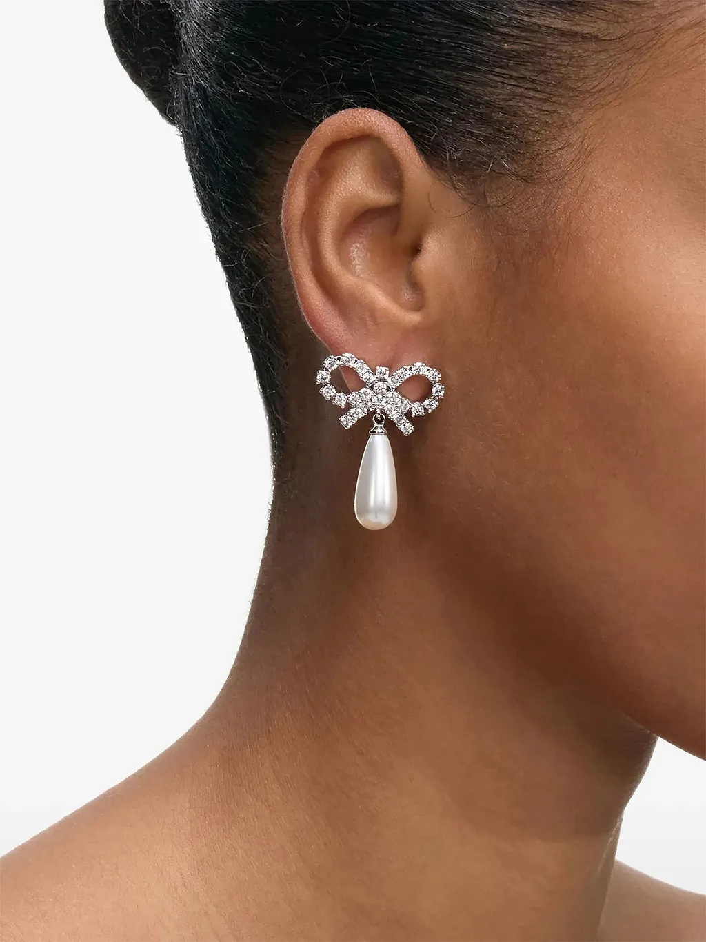Self Portrait Crystal Bow Pearl Earrings