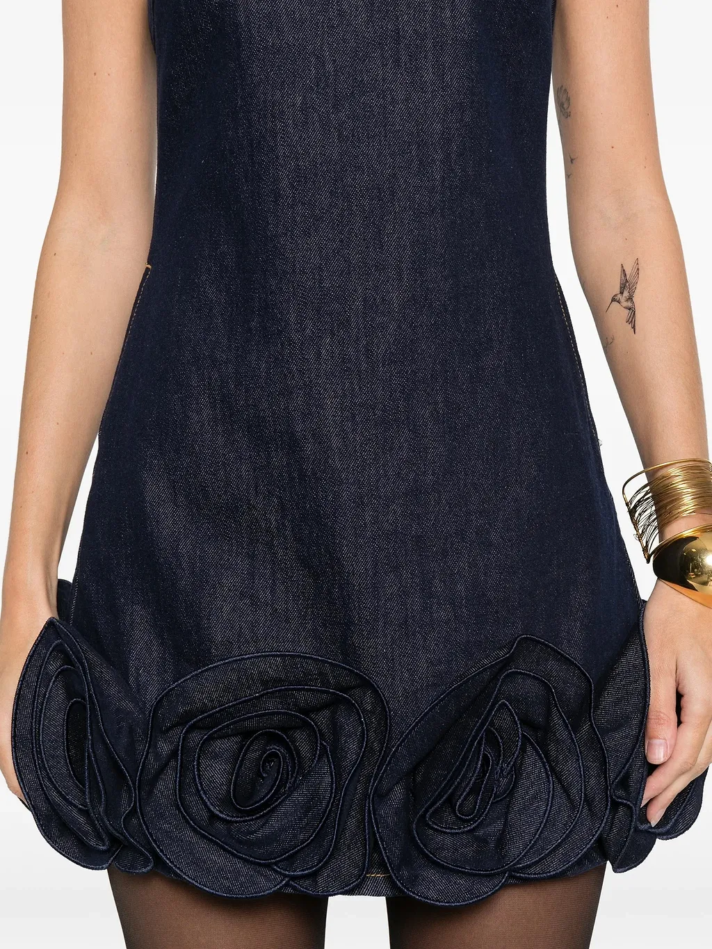 Self Portrait Indigo Denim 3D Flower Mini Dress