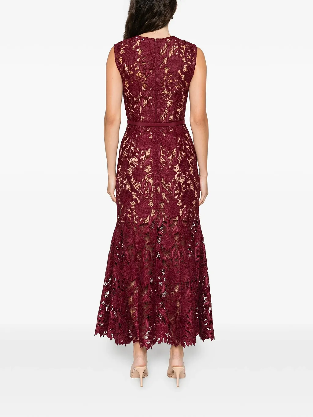 Self Portrait Burgundy Guipure Lace Midi Dress