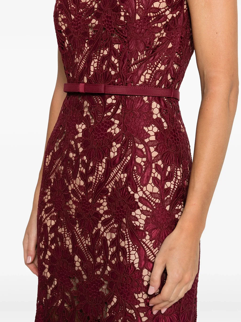 Self Portrait Burgundy Guipure Lace Midi Dress