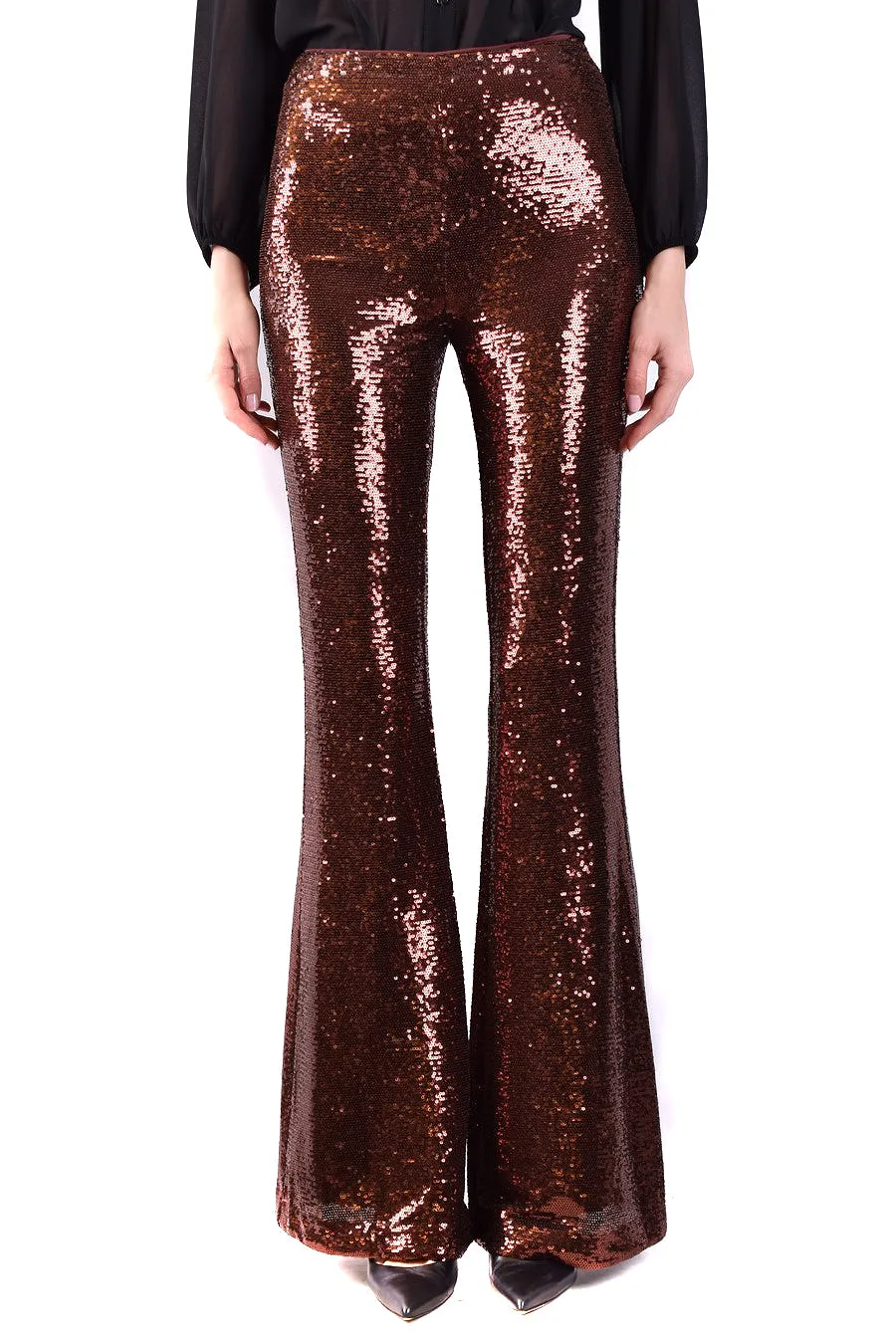 L'agence Brown Sequin Flare Pants