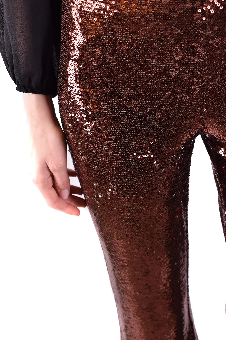 L'agence Brown Sequin Flare Pants