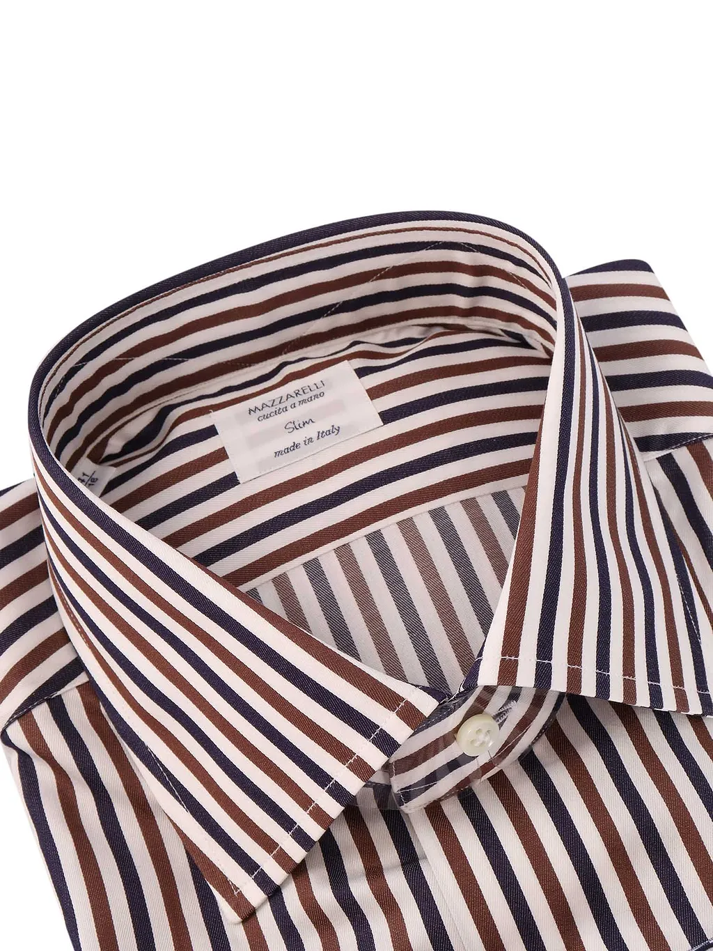 Mazzarelli Camicie Cotton Striped Shirt Brown, Blue And White Slim Fit