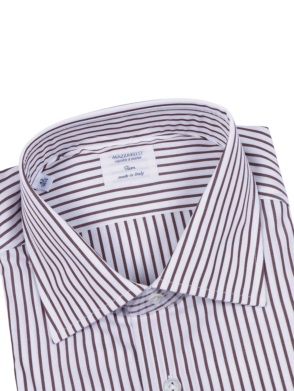 Mazzarelli Camicie Camicia In Cotone A Righe Marrone E Bianca Slim Fit