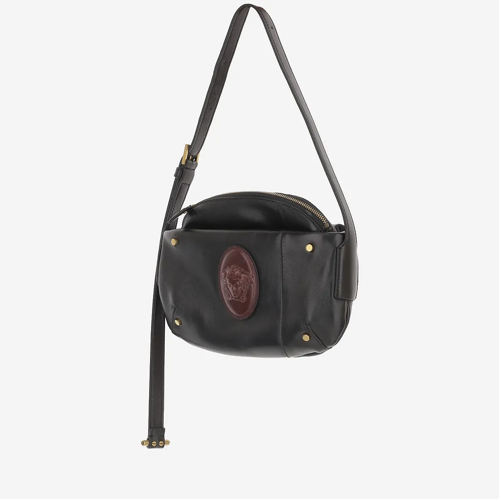 Versace Leather Shoulder Bag With Medusa Logo