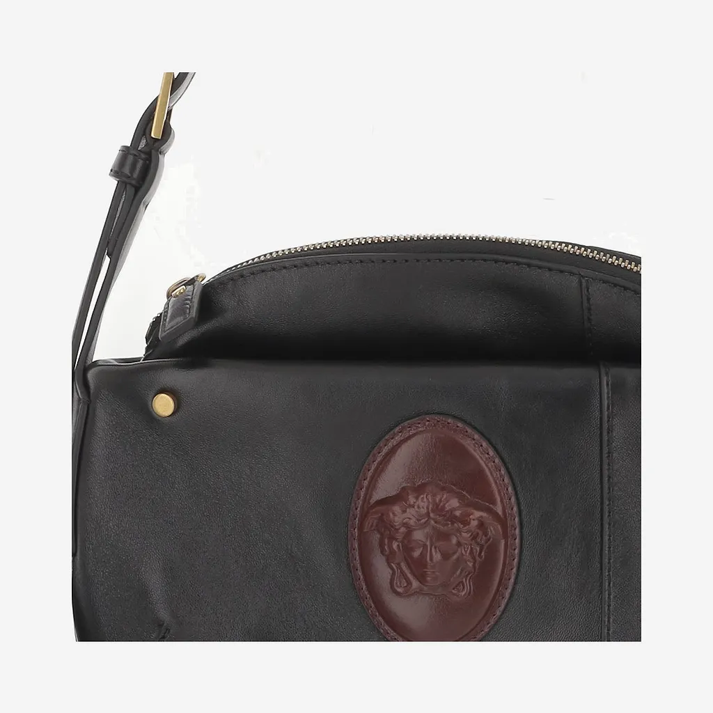 Versace Leather Shoulder Bag With Medusa Logo