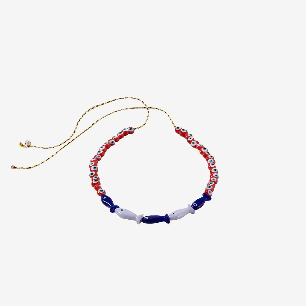 Sorbet Island Fabric And Glass Bead Necklace