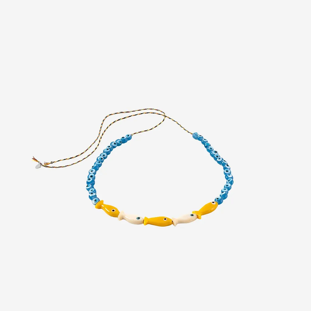 Sorbet Island Fabric And Glass Bead Necklace