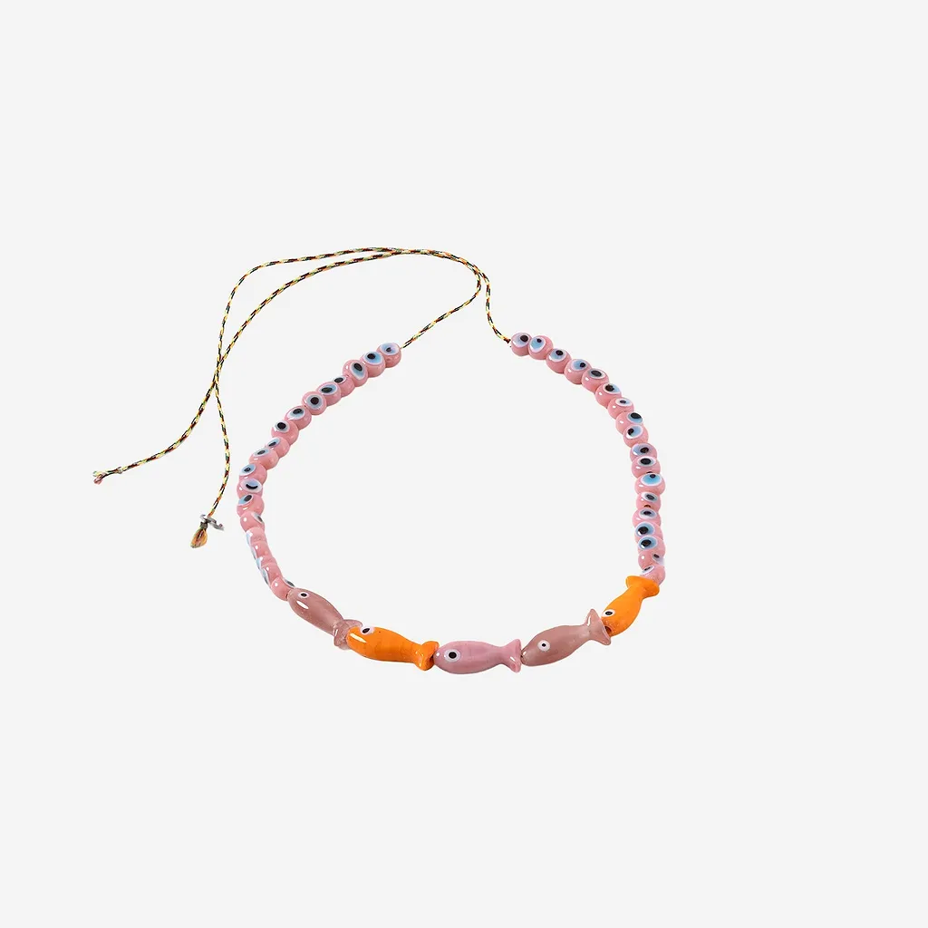 Sorbet Island Fabric And Glass Bead Necklace