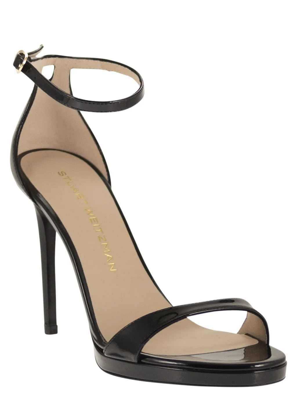 Stuart Weitzman Shiny Leather Platform Sandals With Stiletto Heel