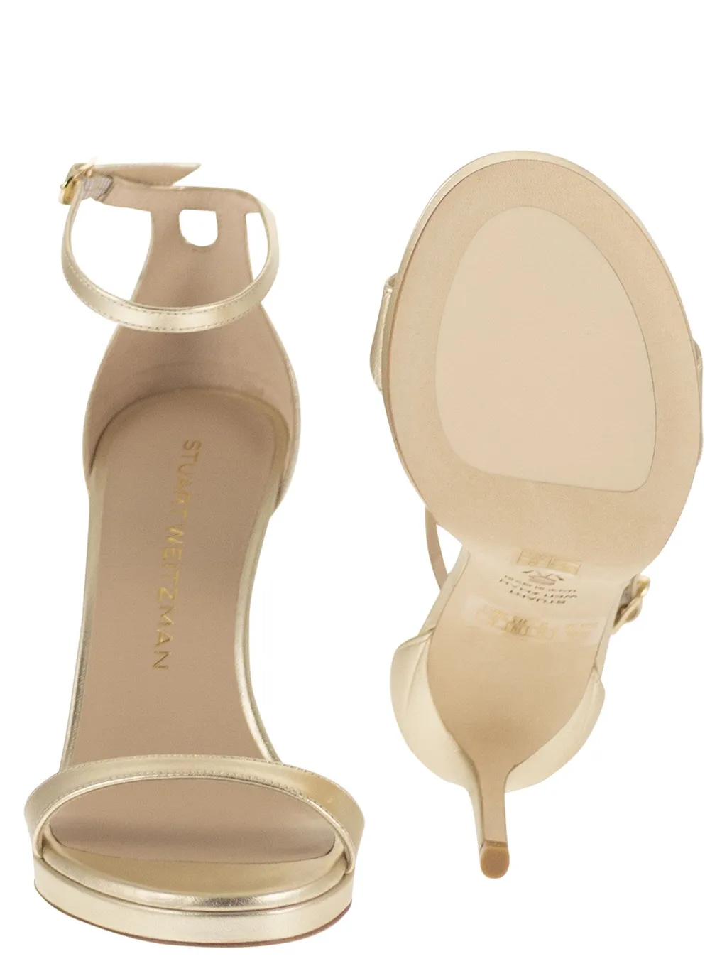 Stuart Weitzman Metallic Leather Platform Sandals With Stiletto Heel