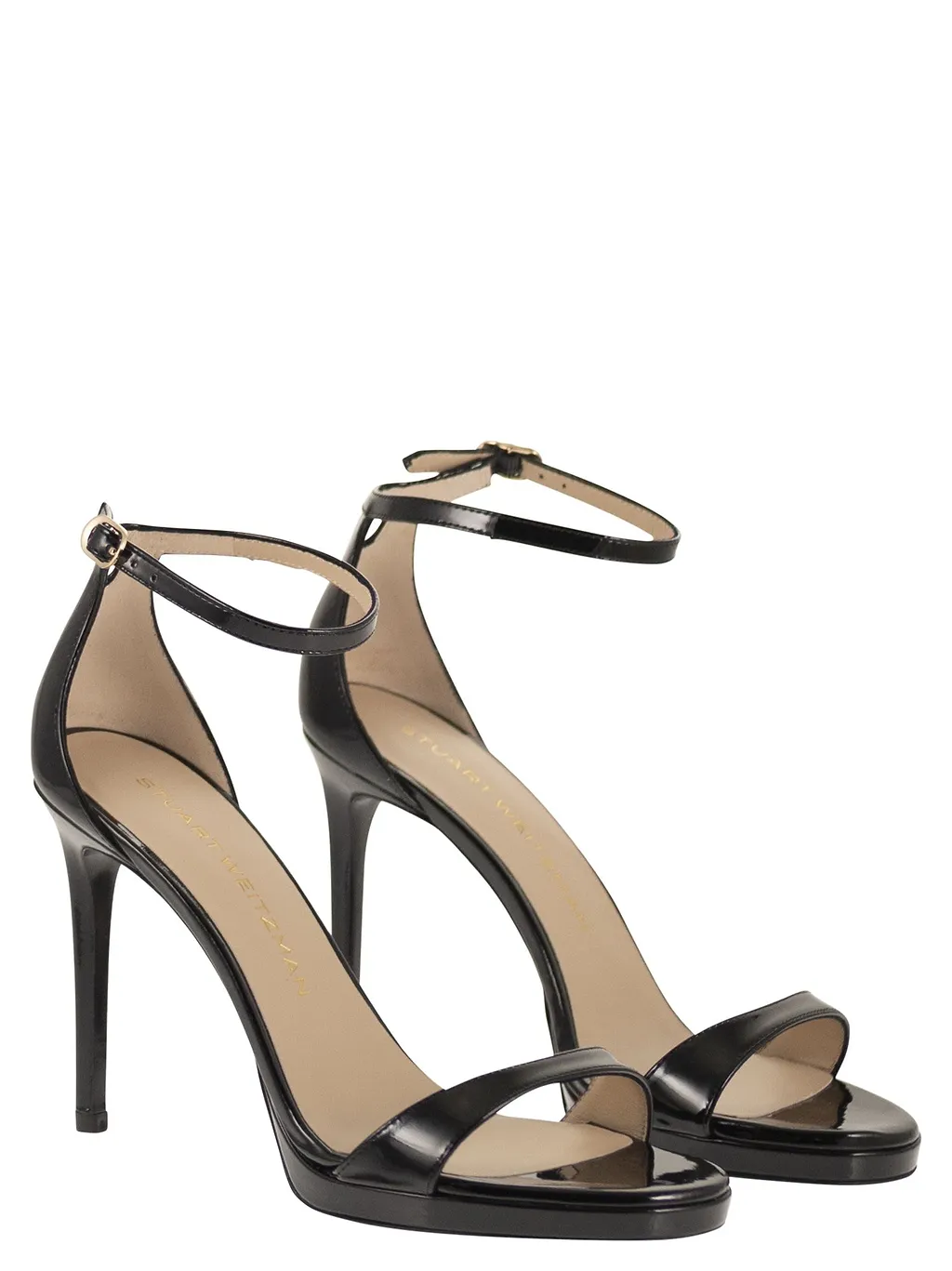 Stuart Weitzman Shiny Leather Platform Sandals With Stiletto Heel