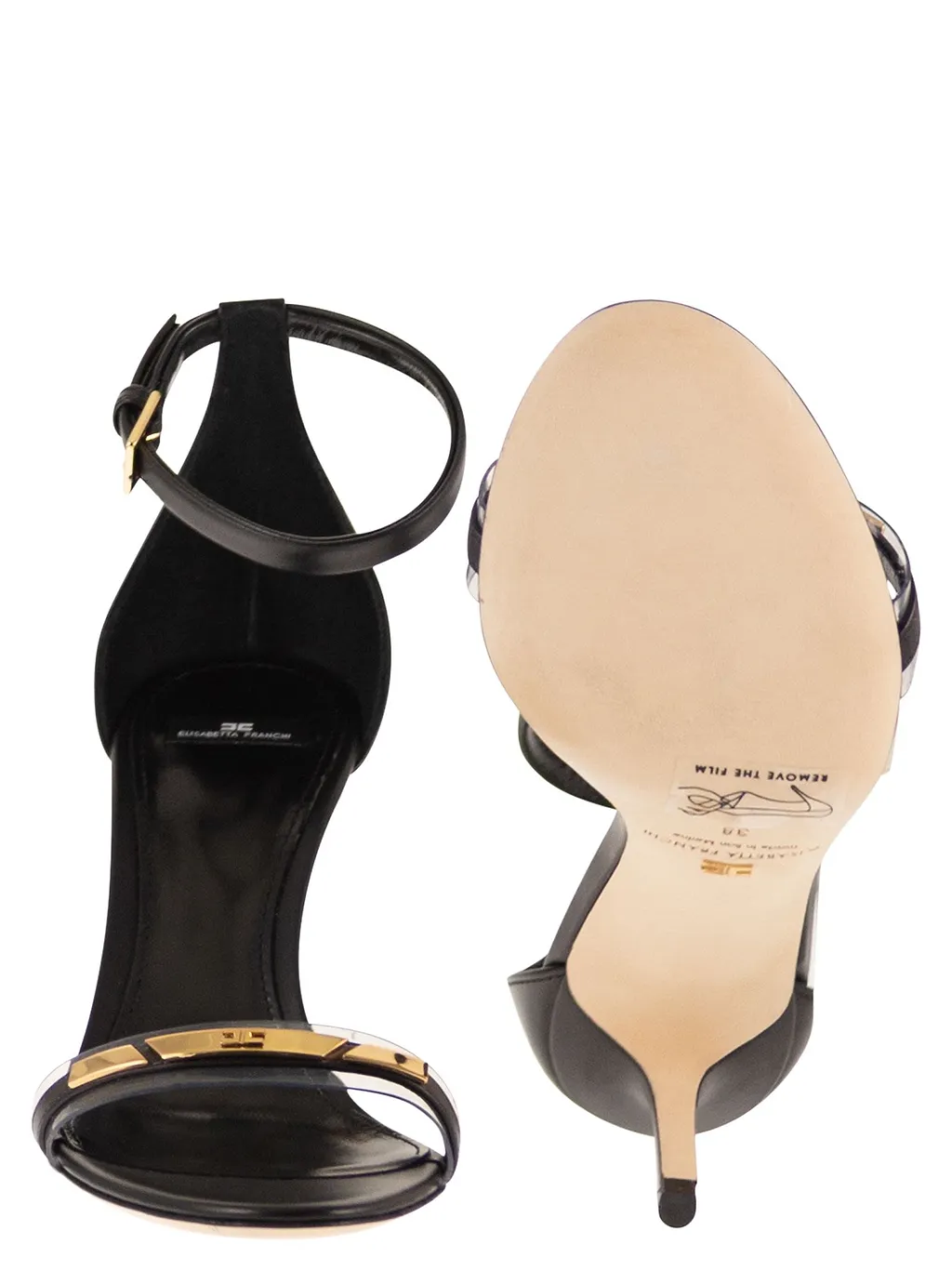 Elisabetta Franchi High Heel Sandals With Transparent Strap And Logo Detail