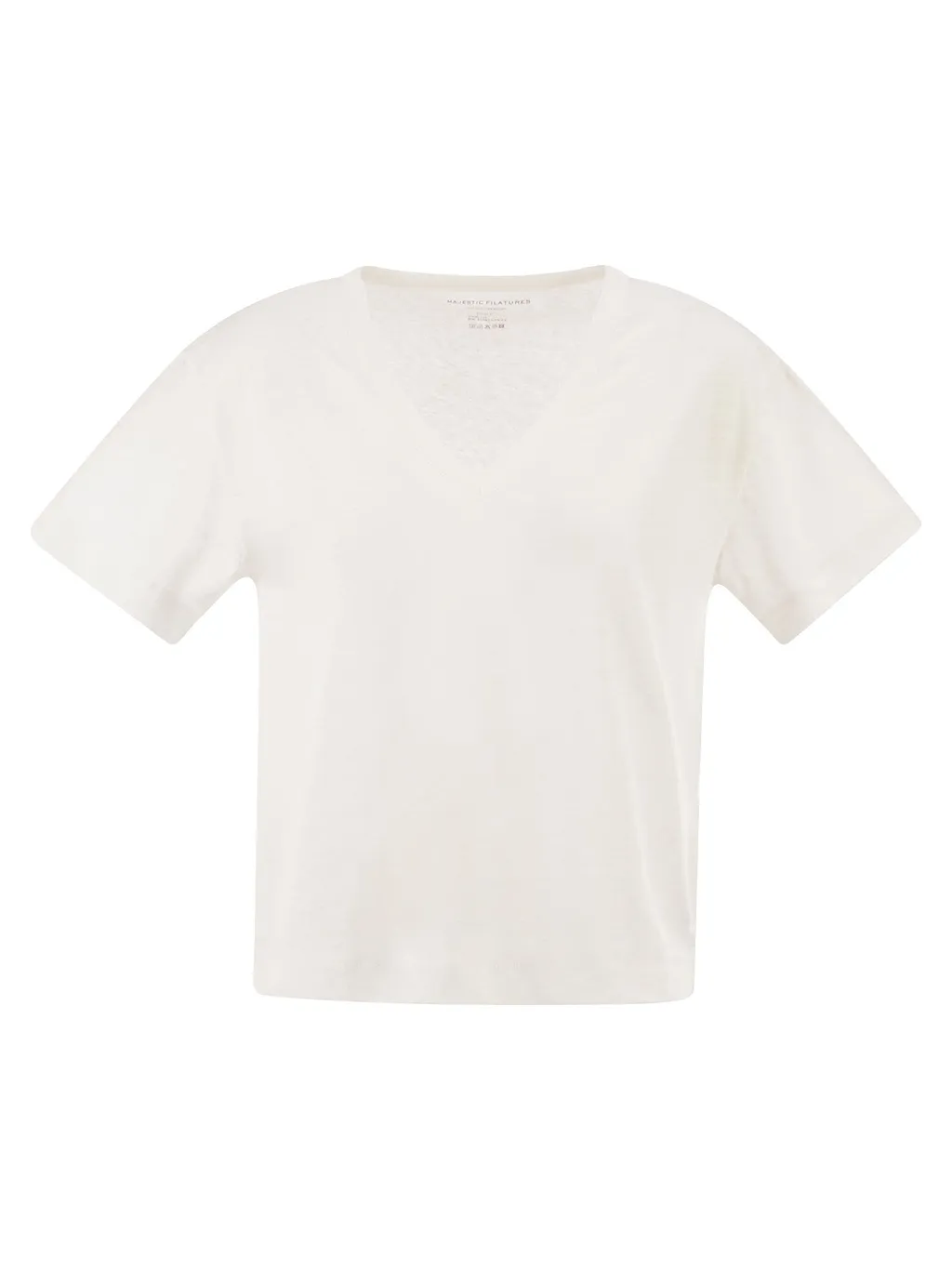 Majestic Stretch Linen T Shirt With V Neck