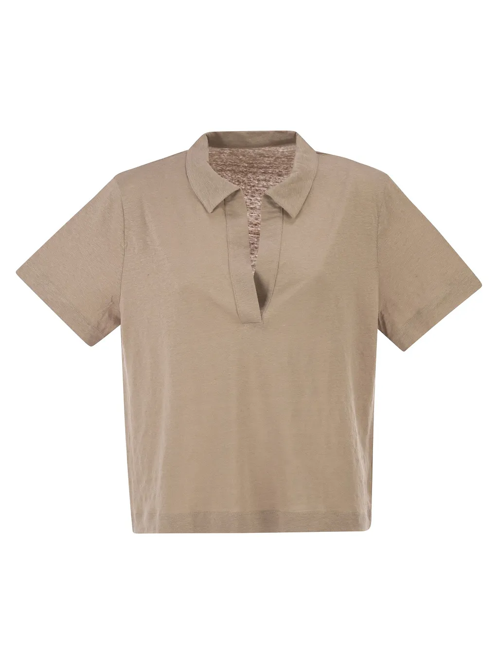 Majestic Cropped Linen Stretch Polo With V Neck