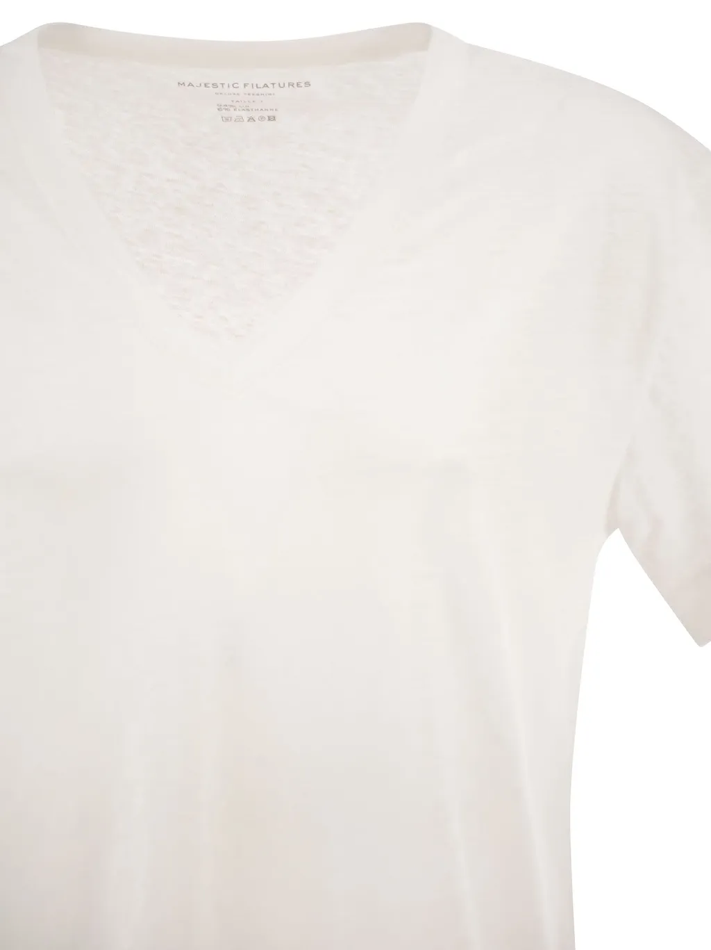 Majestic Stretch Linen T Shirt With V Neck