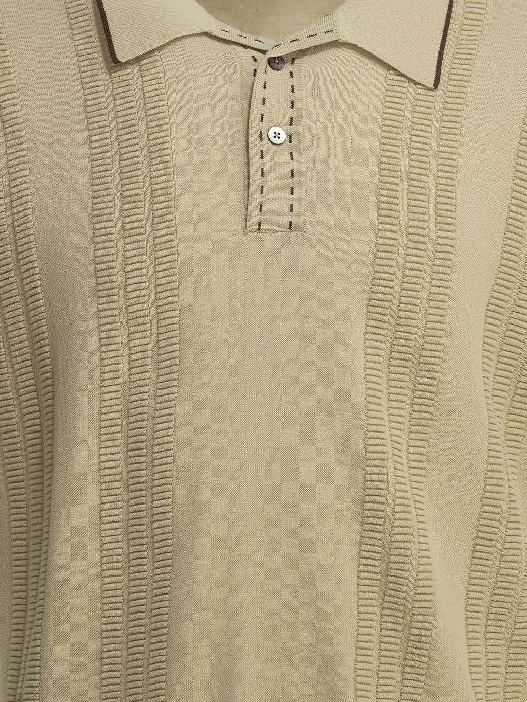 Beams Plus Textured Knit Button Down Polo Shirt