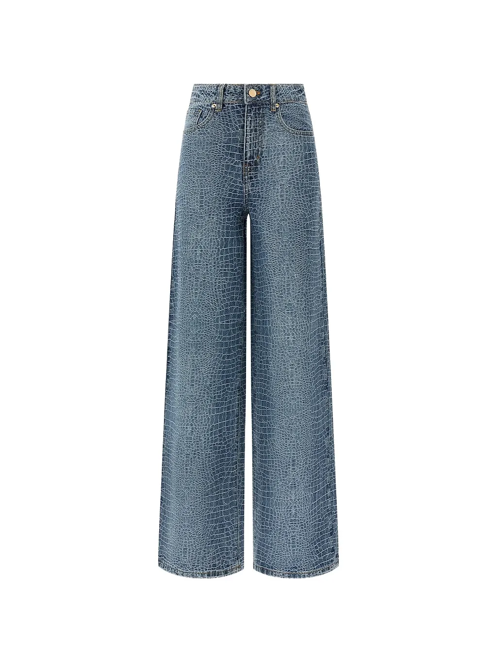 Self Portrait Rhinestone Croc Effect Wide Leg Jeans