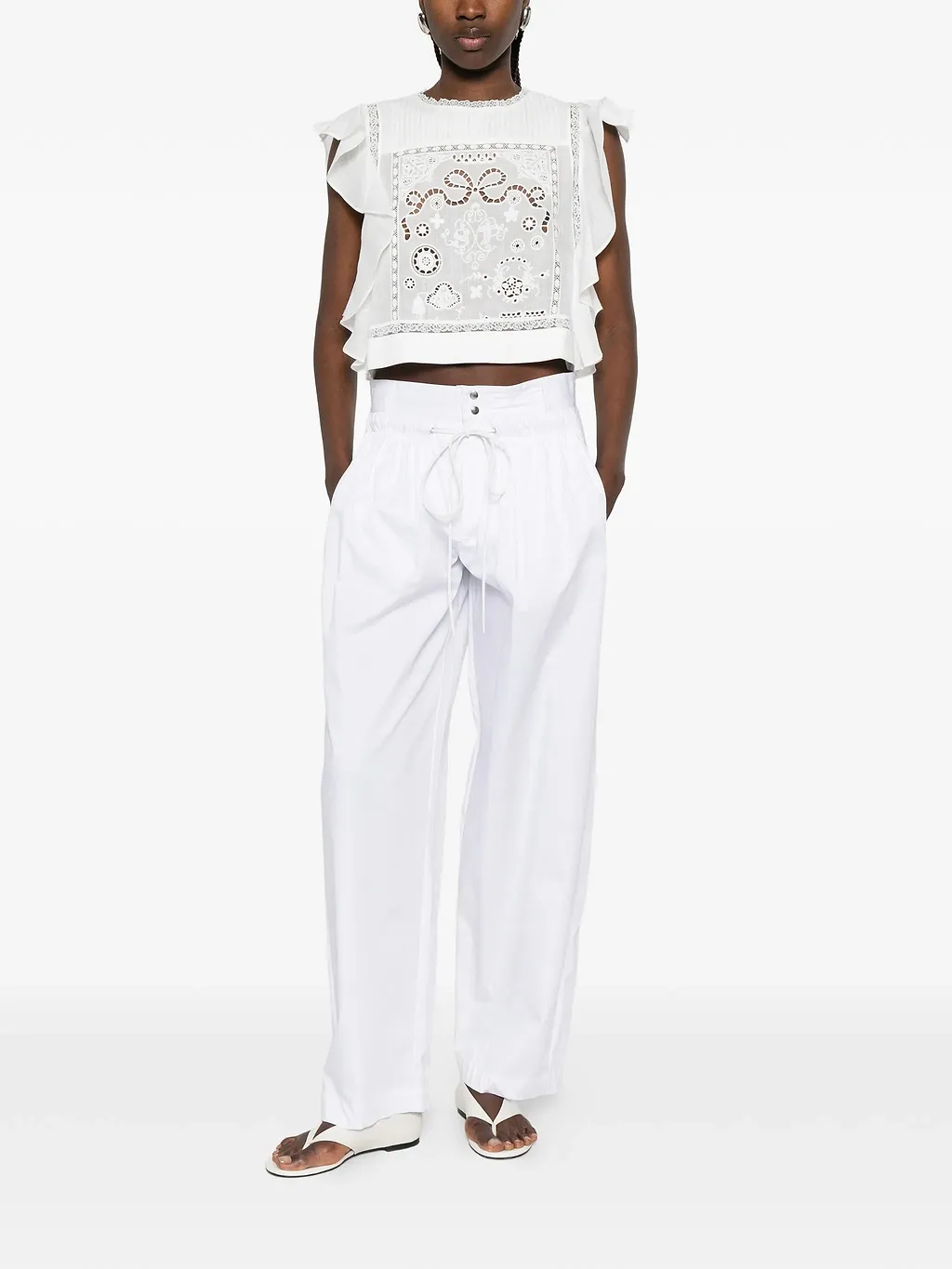 Self Portrait White Lace Frill Top