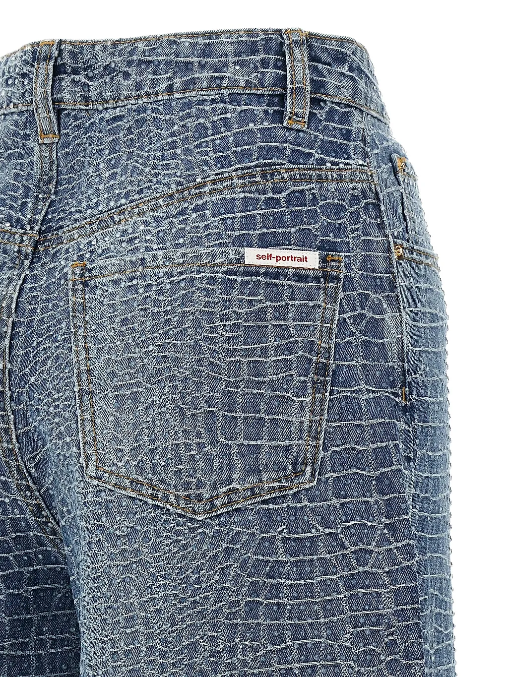Self Portrait Rhinestone Croc Effect Wide Leg Jeans