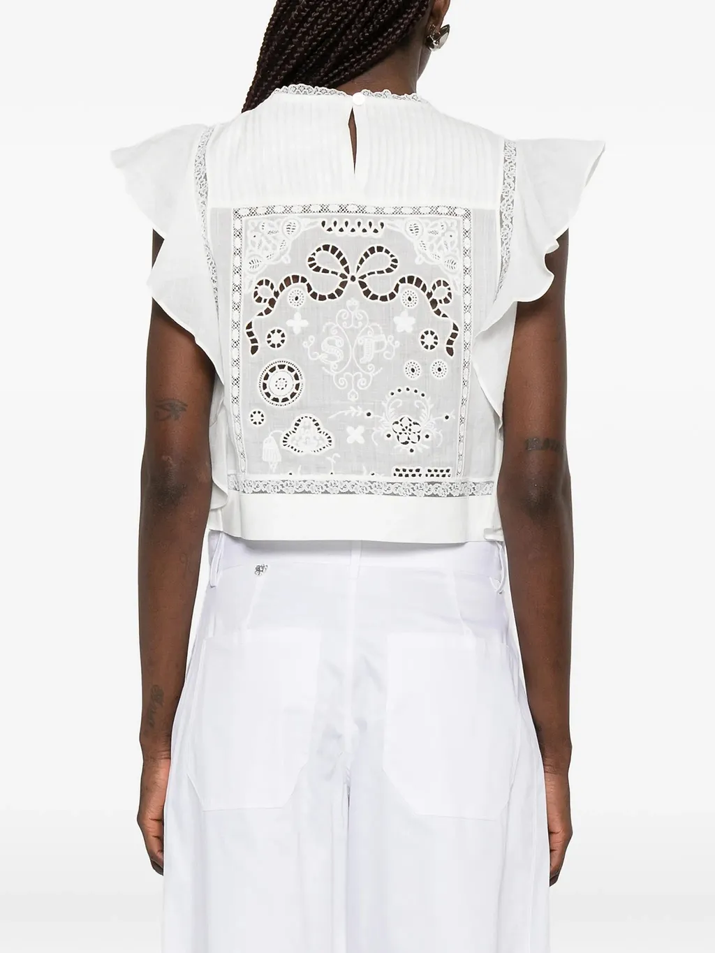 Self Portrait White Lace Frill Top